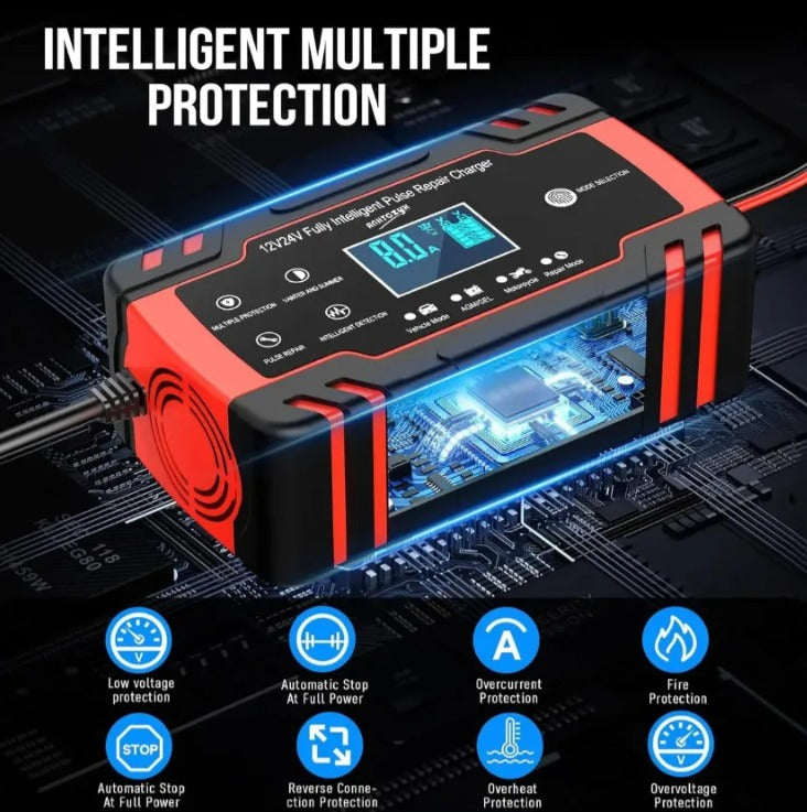 Cargador Inteligente 12V para Batería de Auto y Moto | Reparador de Baterías 6A