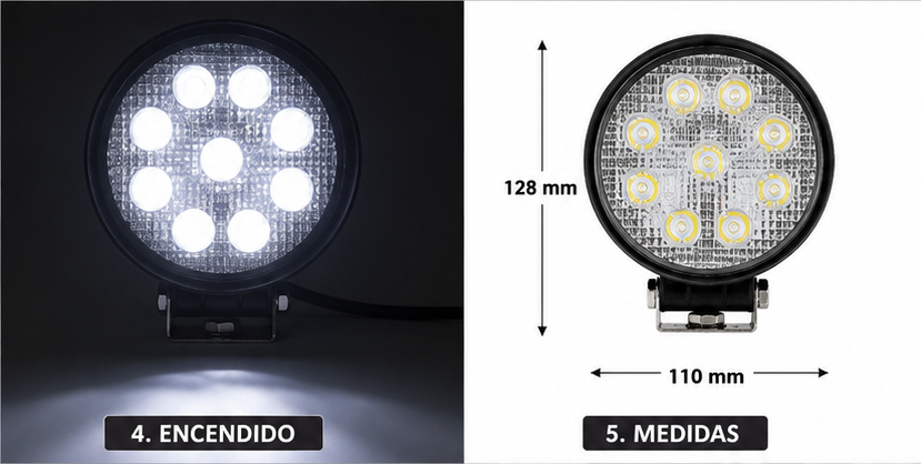 Neblinero LED Redondo 27W 9 LED 12V/24V para Tractor, Camión, Camioneta y Maquinaria