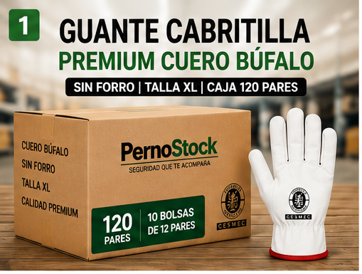 Caja 120 Pares Guantes Cabritilla Cuero Buffalo Trabajo Industrial Profesional