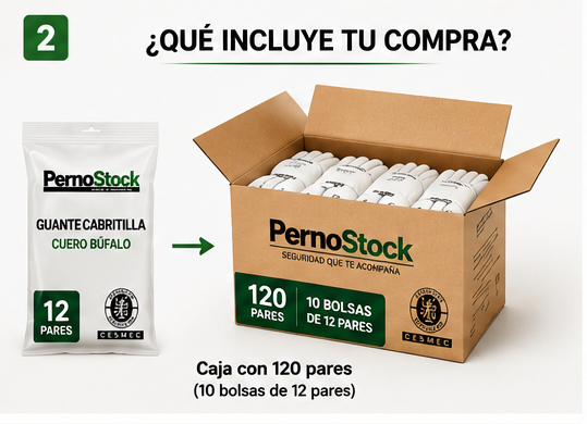 Caja 120 Pares Guantes Cabritilla Cuero Buffalo Trabajo Industrial Profesional