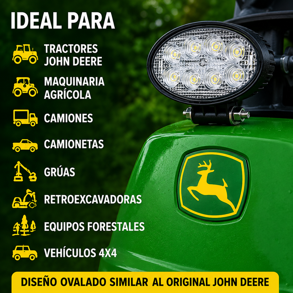 Foco LED de Trabajo Ovalado 24W 8 LED 12V/24V para Tractor, Camión y Maquinaria