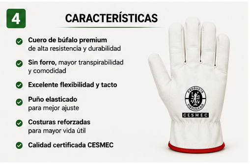 Caja 120 Pares Guantes Cabritilla Cuero Buffalo Trabajo Industrial Profesional