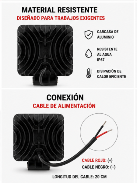 Foco LED de Trabajo Cuadrado 48W 16 LED 12V/24V para Tractor, Camión y Maquinaria