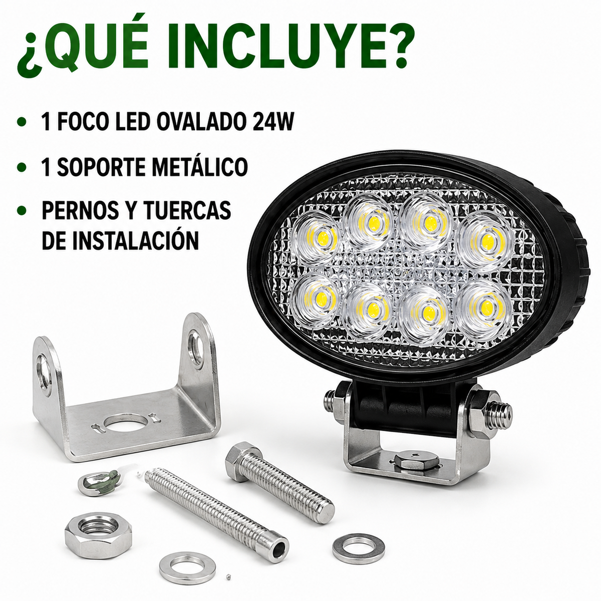 Foco LED de Trabajo Ovalado 24W 8 LED 12V/24V para Tractor, Camión y Maquinaria