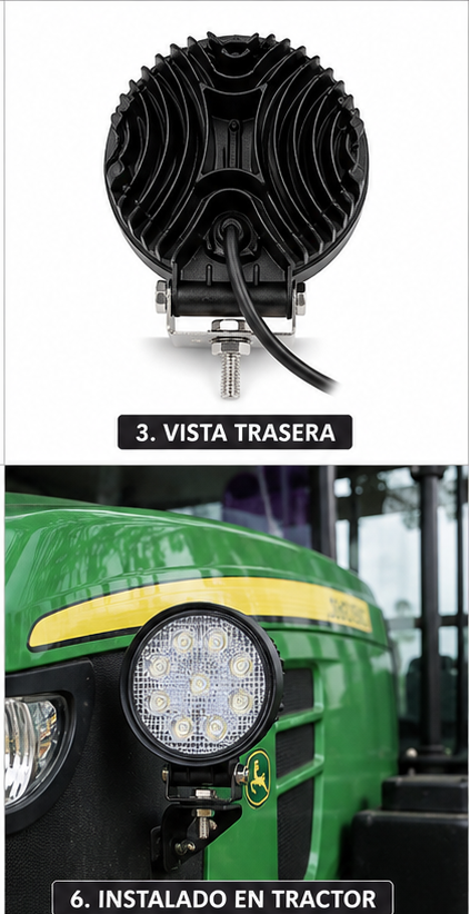 Neblinero LED Redondo 27W 9 LED 12V/24V para Tractor, Camión, Camioneta y Maquinaria