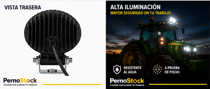 Foco LED de Trabajo Redondo M5039 12V/24V para Tractor, Camión y Maquinaria