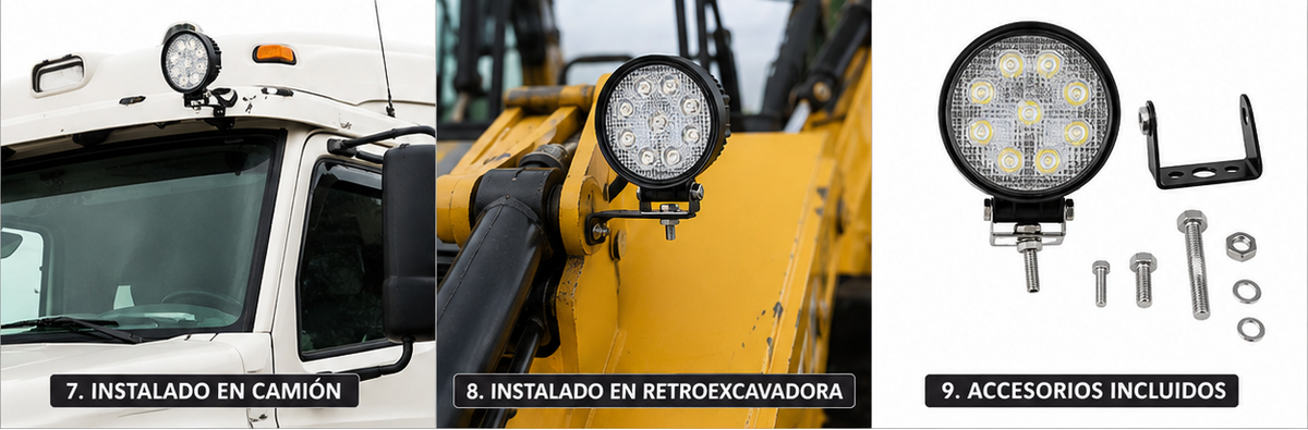 Neblinero LED Redondo 27W 9 LED 12V/24V para Tractor, Camión, Camioneta y Maquinaria
