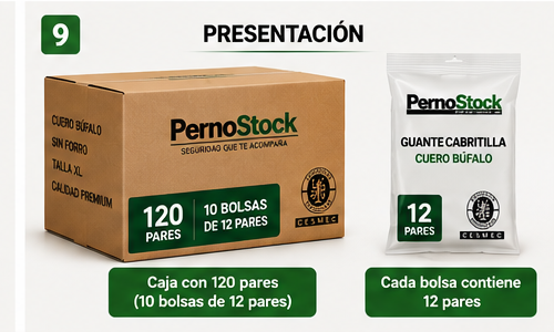Caja 120 Pares Guantes Cabritilla Cuero Buffalo Trabajo Industrial Profesional