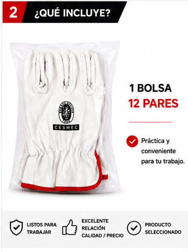 Pack 12 pares Guantes de Cabritilla Cuero Buffalo para Trabajo Alta Resistencia