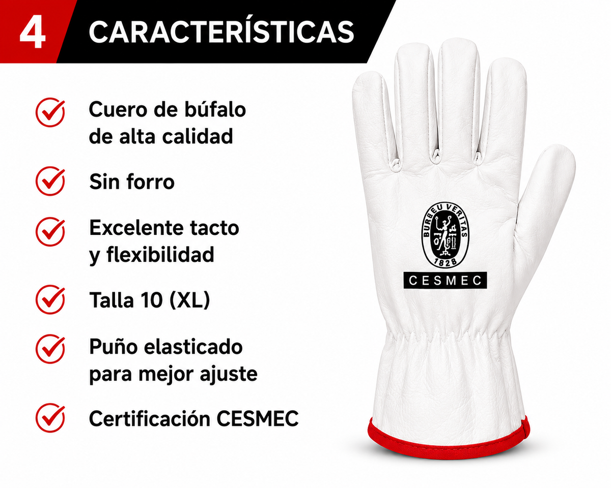 Pack 12 pares Guantes de Cabritilla Cuero Buffalo para Trabajo Alta Resistencia